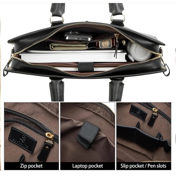 BOSTANTEN Black Leather Briefcase/Laptop/Business Bag NWOT - Picture 4 of 16